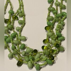 Vintage Green Multistrand Beaded Necklace - Fashion Necklace